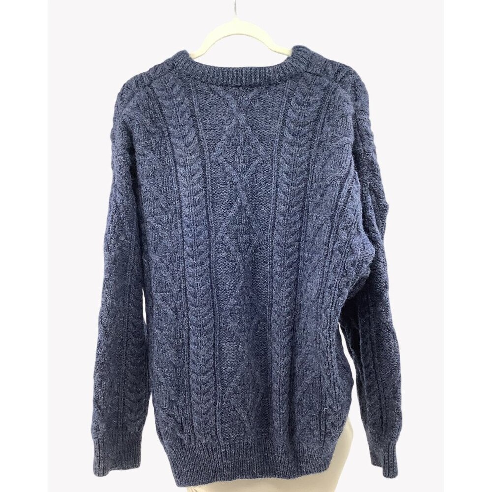 Aran Crafts Mens Navy Blue Cable Knit Wool Sweater XXL Pure New Wool - Picture 3 of 6